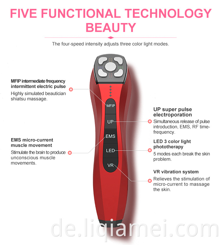 Schönheitsvorrichtung mit rotem und blauem Licht Ultra Impuls Poration Haut Tender Gesichtsführung MFIP/RF Beauty Instrument